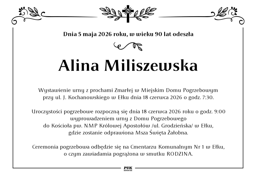 Alina Miliszewska - nekrolog